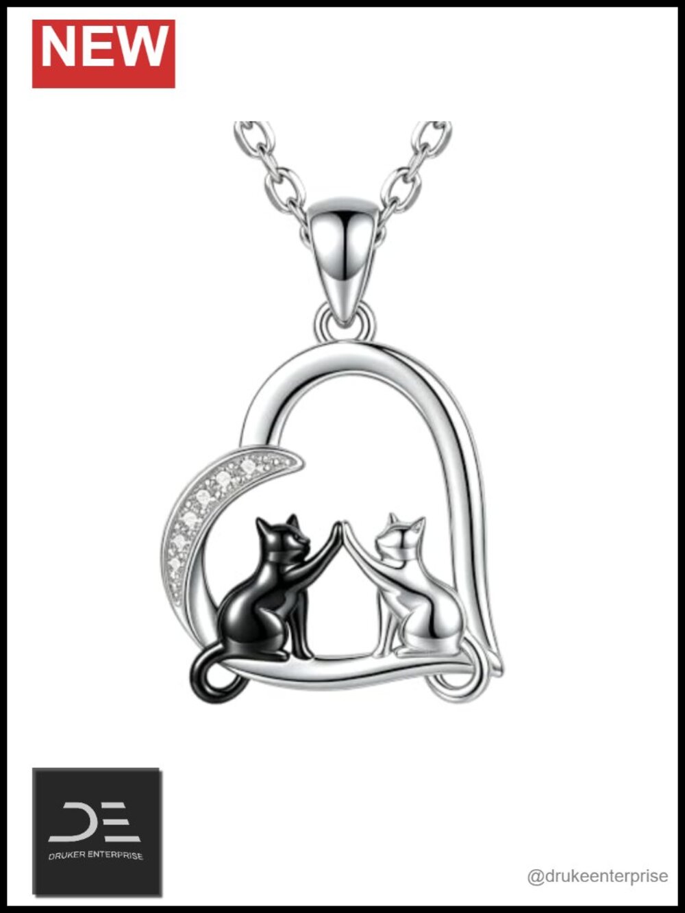925 Sterling Silver Lab Grown Diamond Cat Pendant Necklace Adjustable Chain